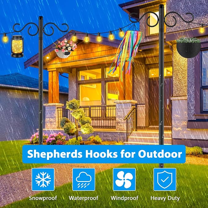 NUERPO Adjustable Shepherd Hooks for Outdoor,1 Pack 110 Inch 5 Prong Base Bird Two Sided Feeder Poles,Heavy Duty Shepherds Hook,Suitable for Garden in Hanging Flower Basket,Lantern,Bird Nests