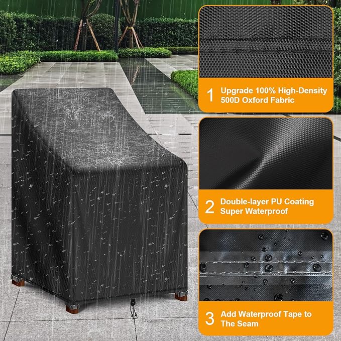 Kipiea Patio Chair Covers Waterproof Winter - Heavy Duty Lawn Outdoor Furniture Chair Covers with Anti UV and No Tears, No Fading (25.5" W x 25.5" D x 47" H)