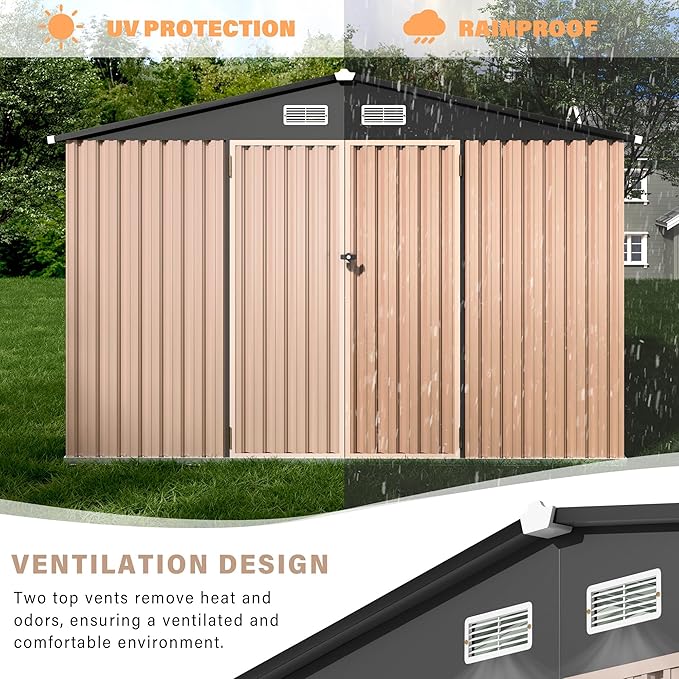 8X10 ft Outdoor Metal Storage Building, Secure Lockable Door & Air Ventilation System, Premium Metal Tool Shed for Garden, Backyard, Patio, Ideal for Lawn Equipment & Tools