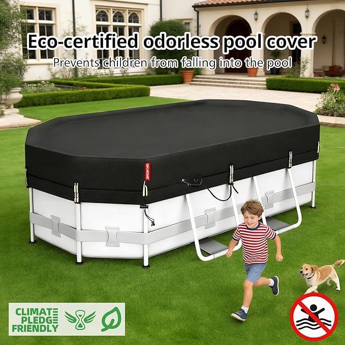 QH.HOME 12X22ft Oval Pool Cover,[Ultimate Windproof & Tear-Resistant Fabric],Snug Fit with Patented Ratchet & Weight Rings,Solar Pool Cover for Above Ground Pools, Blocks Leaves &Waterproof