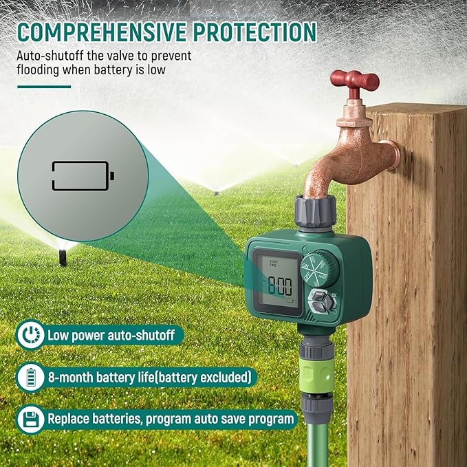 Sprinkler Timer, Programmable Hose Timer with Rain Delay, Manual and Automatic Watering System, Water Timers for Garden Hose