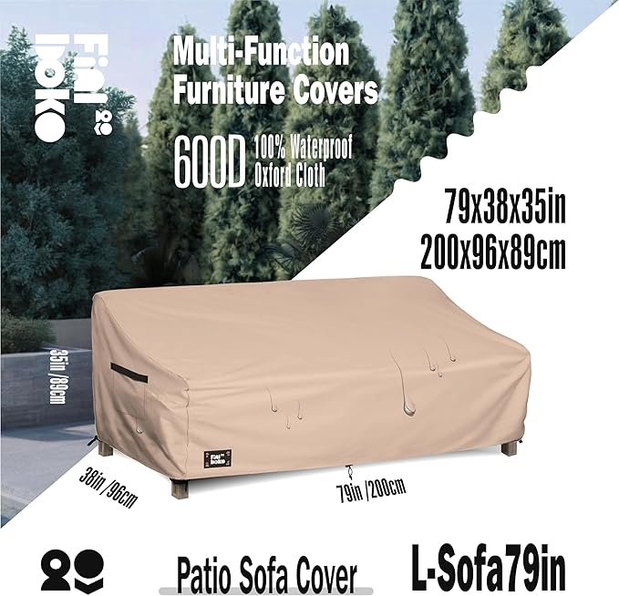 3-Seater Outdoor Couch Cover,79" Wx38" Dx35" H Patio Sofa Cover,100% Waterproof Heavy Duty Patio Furniture Covers,Light Brown
