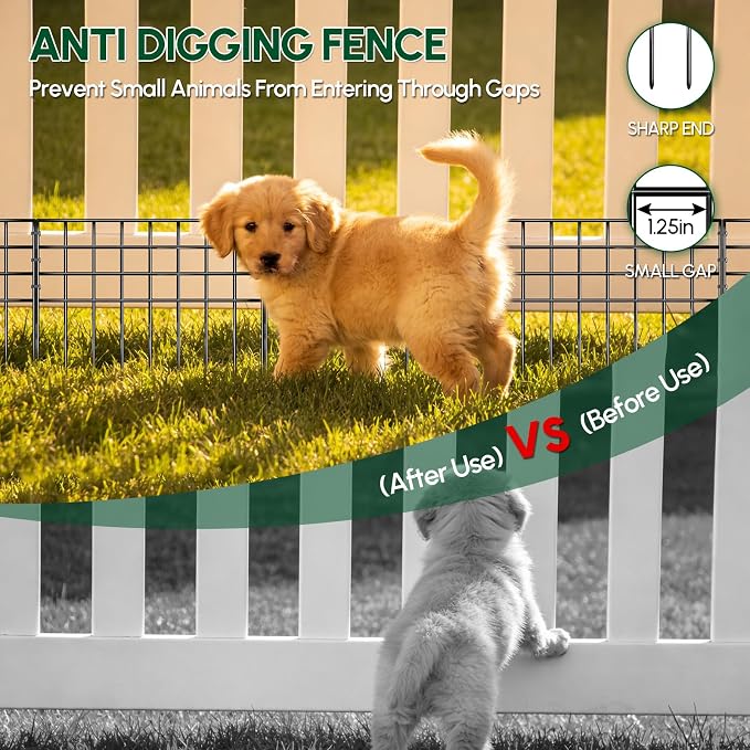17ft(L) x 13in(H) Garden Fence Animal Barrier, 12 Panels No Dig Fence Panels for Dog Rabbit, Rustproof Metal Dig Defence Fencing Bottom Barrier, Anti Digging Garden Edging Border for Outdoor, Yard