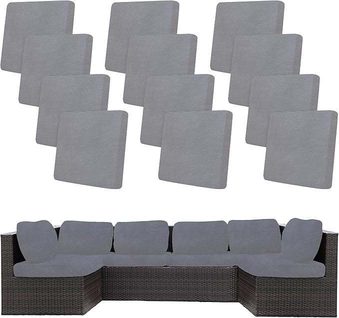 BIETYONE 12Pcs Stretch Patio Cushion Covers,Outdoor Couch Covers Replacement,Outdoor Couch & Sofa Slipcovers,for Patio Furniture Cushion Covers,Washable Reusable Furniture Protector (Grey,Cover Only)