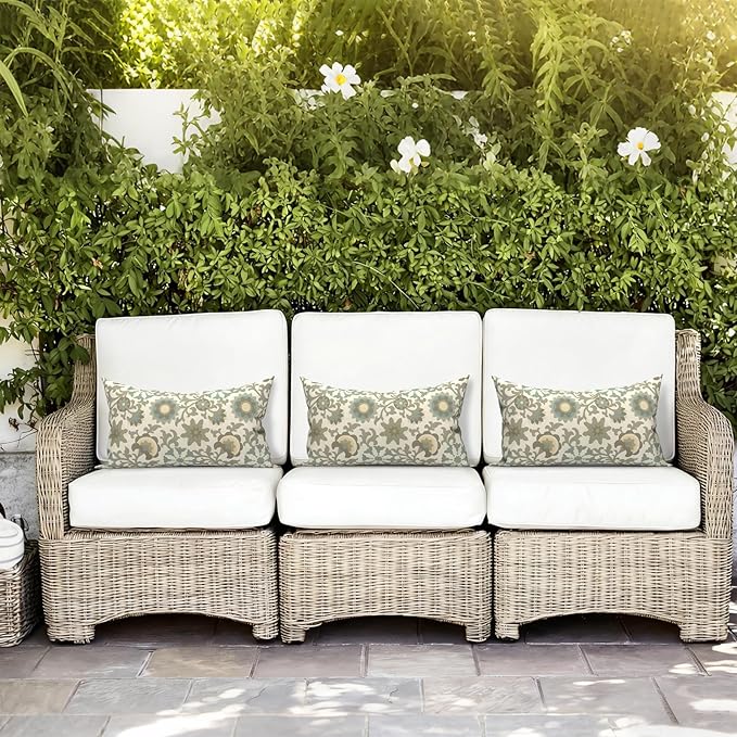 LVTXIII Outdoor/Indoor Lumbar Pillows, Decorative Patio Lumbar Cushions, Fluffy Water Repellent Garden Cushions for Home Patio Coach Sofa Use, 12×20 Inch, Pack of 2, Floral Symphony‌