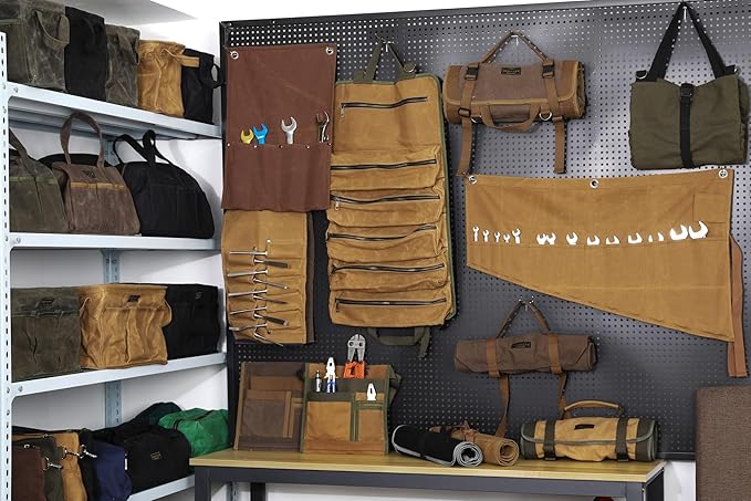 Tool Bag, 13-inch Heavy Duty 16oz Waxed Canvas Wide Mouth Water-Resistant Tool Pouch, Tool Tote with Handle for Tools, Wrenches, Screwdrivers (13 X 7.8 X 9 inch) | Grey