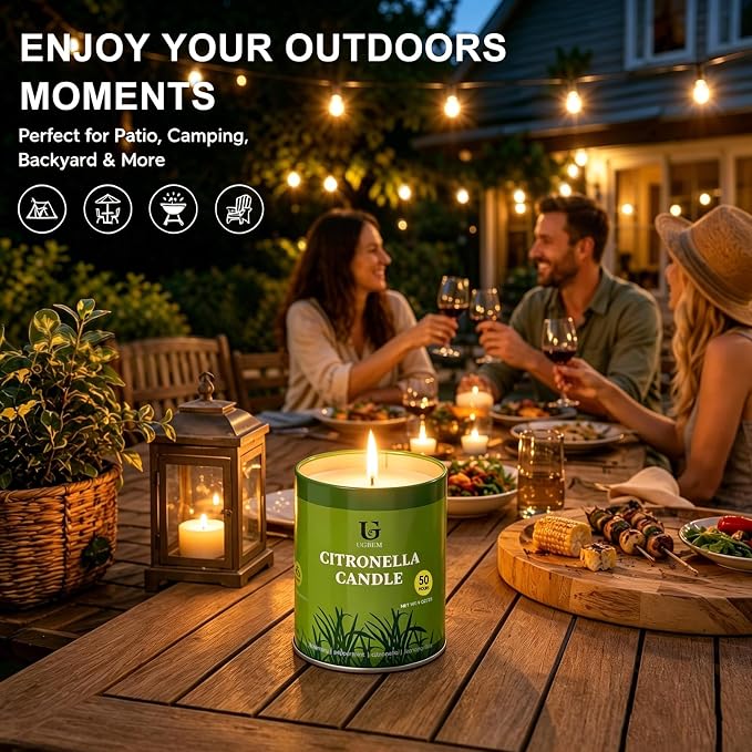 Citronella Candles Outdoor, Natural Soy Wax Outdoor Candles for Patio Backyard Garden Camping, Citronella Essential Oil Blend with Rosemary Peppermint & Lemongrass, 50 Hour Burn Time, 2 Pack 9oz