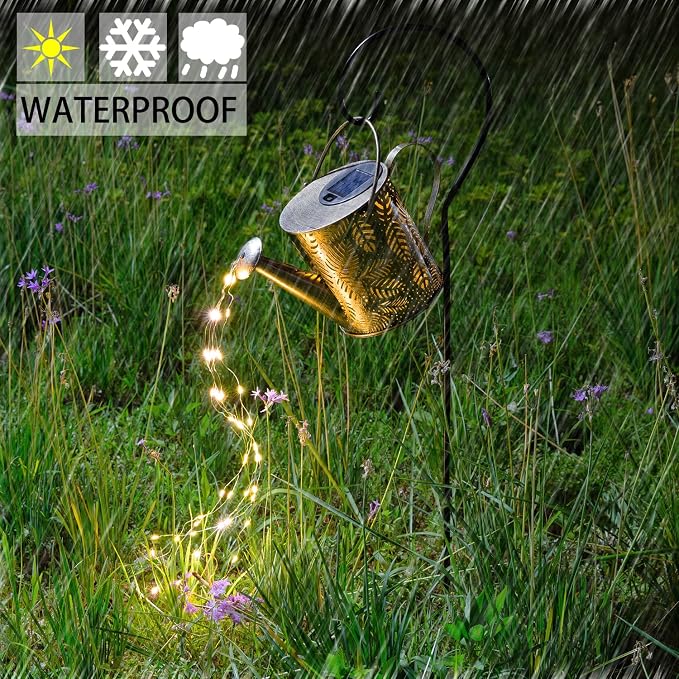 JIAJIAMEI Large Solar Watering Can Lights Leaf Outdoor Garden Decor, Waterproof Cascading LED Hanging Lights, Gifts for Mom Grandma Women Birthday Mother's Day - Yard Porch Patio Backyard