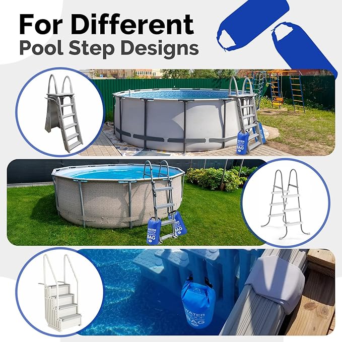 Goovilla Pool Ladder Weights Universal | 2 Pack 10L 500D PVC Waterproof Tear-Resistance Sand Bags for Above Ground Pools Steps | Easy to Fill and Seal with Strong Handle and 2 Straps (Dark Blue)