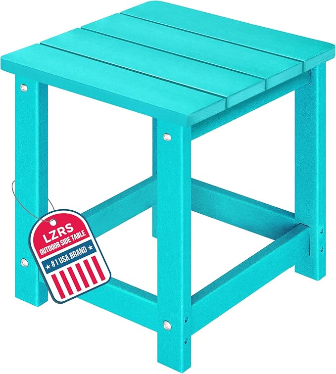 LZRS Square Patio Side Table, Heavy Duty HDPE Outdoor End Table with Wood Texture, Weatherproof Composite Table for Adirondack Chairs, Deck, Pool, Indoor/Outdoor, No Peeling or Cracking(Turquoise)
