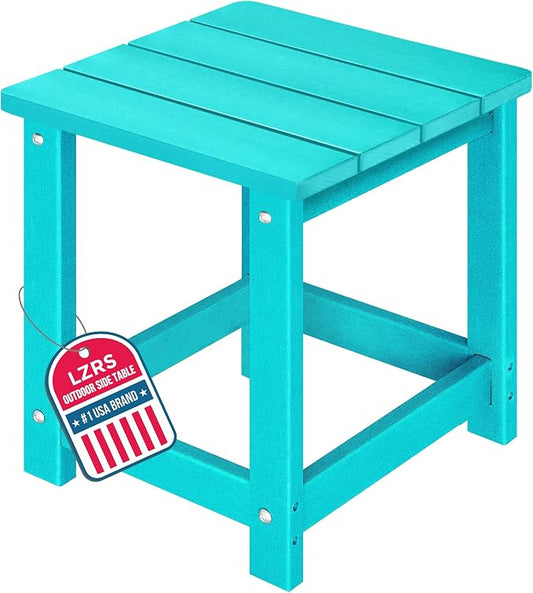LZRS Patio End Table, Heavy Duty HDPE Outdoor Coffee Table with Wood Texture, Weatherproof Composite Table for Adirondack Chairs, Deck, Pool, Indoor/Outdoor, No Peeling or Cracking(Turquoise)