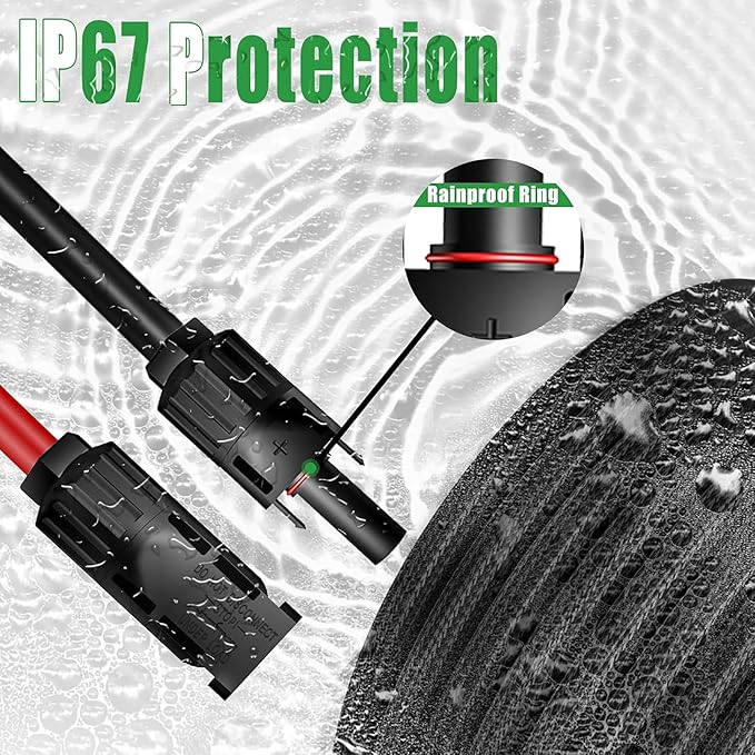 Twin Wire 60 Feet Solar Extension Cable 10AWG with -IP67- Female and Male Connector, Bonus Four Pairs of Free Connector Solar Panel Adapter kit Tools (6 Pairs connectors)