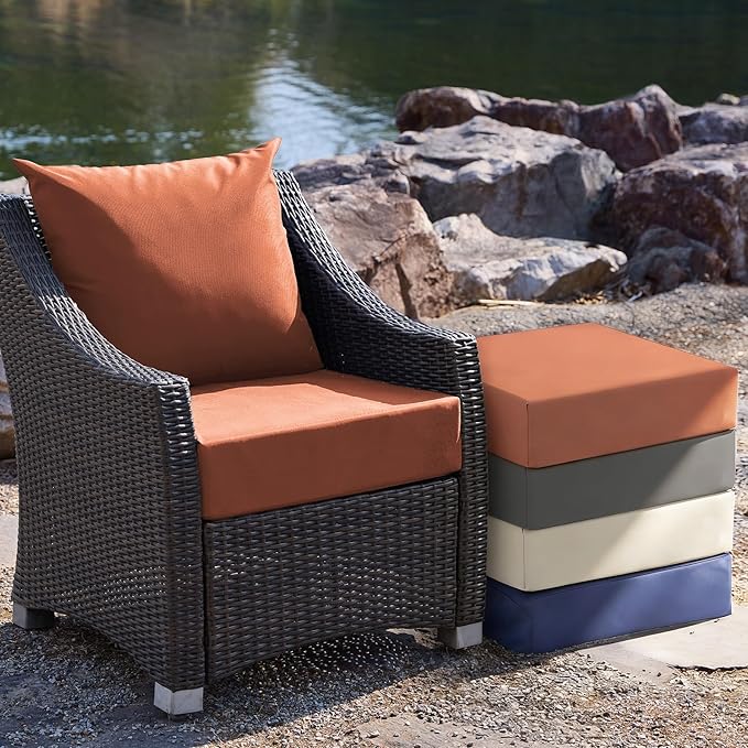 Outdoor Cushions for Patio Furniture, Outdoor Seat Cushion Set 24 x 24 x 4 Inch, Waterproof & Fade Resistant Outdoor Chair Cushions, Deep Patio Chair Cushion with Removable Cover, Spice
