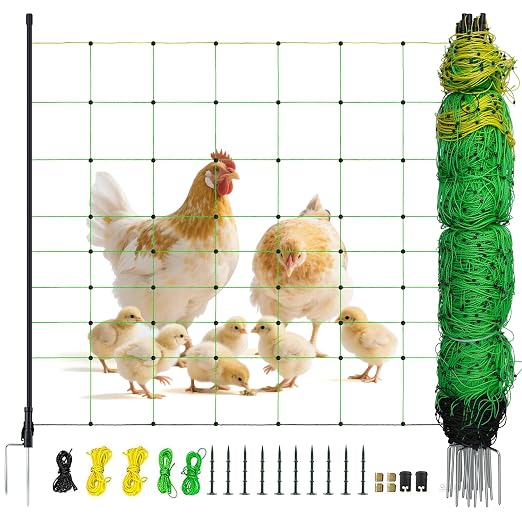 Electric Fence Netting, 164'L x 35.4" H Electric Fence Kit for Livestock, Goat, Dog, Hogs, Double Spiked Portable Electric Poultry Farm Fence, Electric Mesh Fence