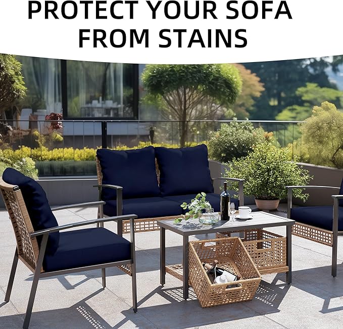 Outdoor Cushion Covers Set,14PCS Patio Furniture Couch Seat Slipcovers, Replacement for Sofa Sectional Chair(Cover，Only)