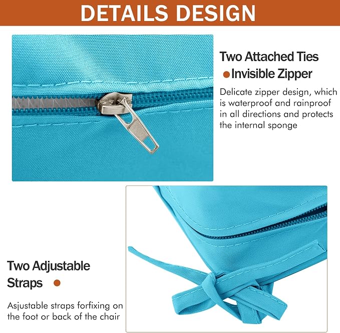 Outdoor Chair Cushions 16 x 17 Inch, Set of 4, Water Resistant Patio Chair Cushions with Tie 3 Year Color Fastness Thick Outdoor Seat Cushion for Garden Lawn Patio Furniture Teal