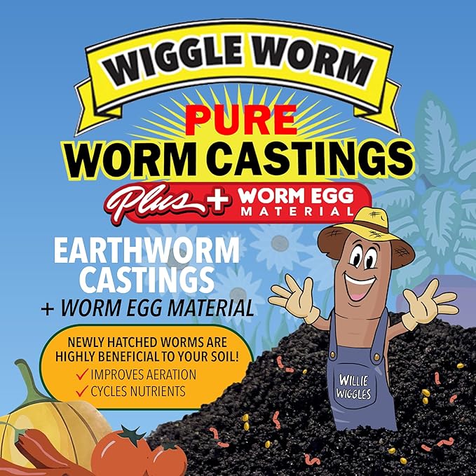 Wiggle Worm 100% Pure Worm Castings Plus Worm Egg Material, 40lbs - Fertilizer and Soil Amendment for Indoor and Outdoor Gardening to Improve Soil Fertility and Aeration - 100% Organic and Odor Free