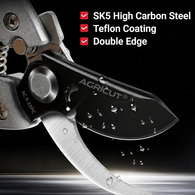 AGRICUT Pruning Shears, 7/8-Inch Cut Capacity Hand Clippers, Bypass Pruners, Gardening Scissors with Sharp Steel Blade (Aluminum Handle, High Carbon Steel)