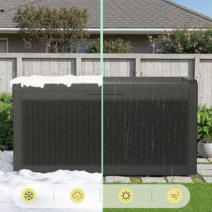 Zapdos Outdoor Storage Box, 60 Gallon Deck Box Indoor and Outdoor Use, Waterproof Resin Rattan Storage Bin for Package Storage Patio Cushions Gardening Tools, Fade Resistant, Lockable, Black