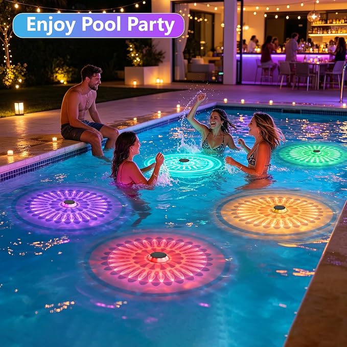 Solar Floating Pool Lights, 2026 Upgrade 2-Pack Solar Pool Lights for Above Ground & Inground Pools, 57 Lighting Modes, IP67 Waterproof, 3 Timers, 3000mAh, for Pool Parties, Backyard, Pond & Bathtub
