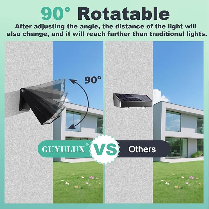 Solar Lights Outdoor with Lights Reflector&2 Lighting Modes, Solar Security Spot Lights 90° Adjustable, IP65 Waterproof Solar Powered Wall Lights for Garden/Patio/Yard/Deck/Pool Area, 8-Pack