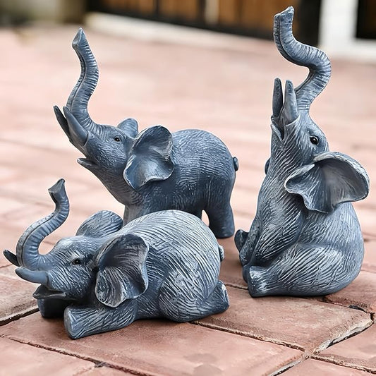 LEGIFO Garden Decor Elephant Statue Set of 3, Resin Outdoor Sculpture for Yard, Patio & Lawn - Unique White Elephant Figurines, Christmas Birthday Gift for Women, Mom, Grandma & Family