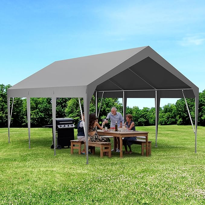 13'x20' Carport Heavy Duty Car Canopy UV Resistant Waterproof Portable Garage for Car, Boat, Party, Storage Shed (Gray)