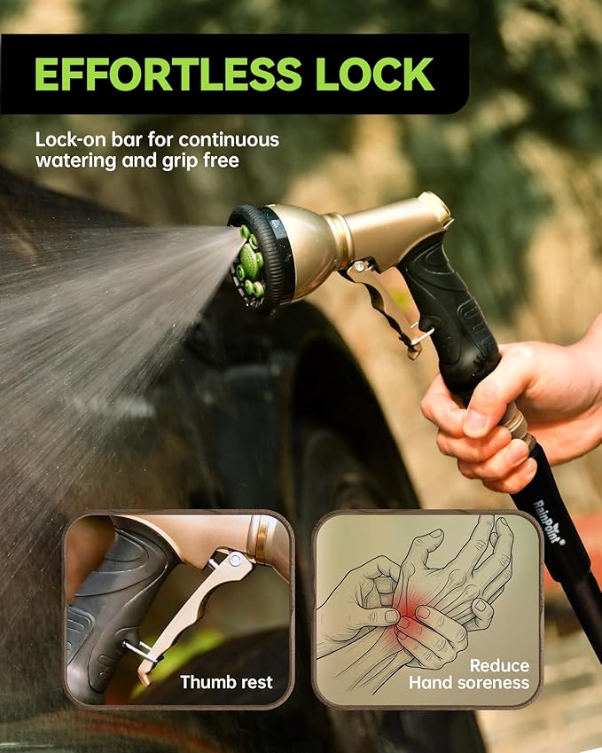 RAINPOINT Garden Hose Nozzle, 9 Spray Patterns Hose Sprayer Nozzle, Heavy Duty Metal Water Hose Nozzle, Adjustable Hand Sprayer, Watering Plants and Lawn, Pet Showering (Nozzle, Green)