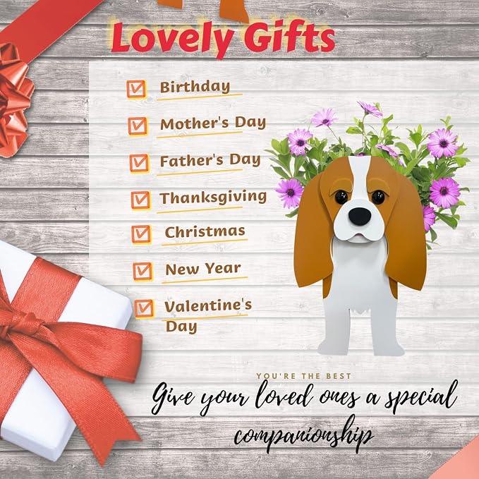 Brown King Cavalier Dog Planter Plant Pots,Cute Dog Flower Planter,Gifts for Pet Lovers,Unique Animal Plant Pots,Office,Indoor Outdoor Garden Decor（9.45 * 8.66 * 13.39in）