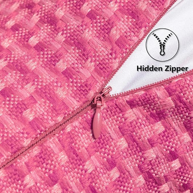 Kevin Textile Outdoor Waterproof Throw Pillow Covers Pack of 2 Valentines Day Weaving Texture Water Resistant Decorative Cushion Covers for Garden Patio Tent Balcony Bench Couch 18x18 Inch, Hot Pink