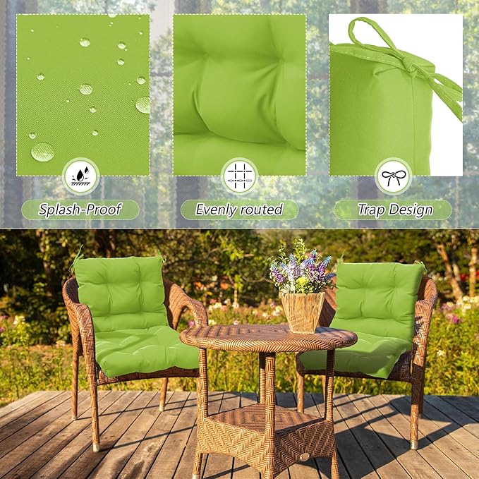 Marsui 2 Pcs Outdoor Indoor High Back Chair Cushions Patio Furniture Tufted Pillow with Ties Water-Resistant Replacement Outdoor Rocking Chair Cushions, 42 x 21 Inches (Fruit Green,Solid Color)
