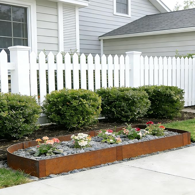Corten Steel Landscape Edging 8" H x 40" L 6 Pack Metal Garden Edging, Pre-Rusted Metal Landscape Edging, Hammer-in Steel Edging for Landscaping with 6 Clips for Lawn Yard Border (20Ft Total)