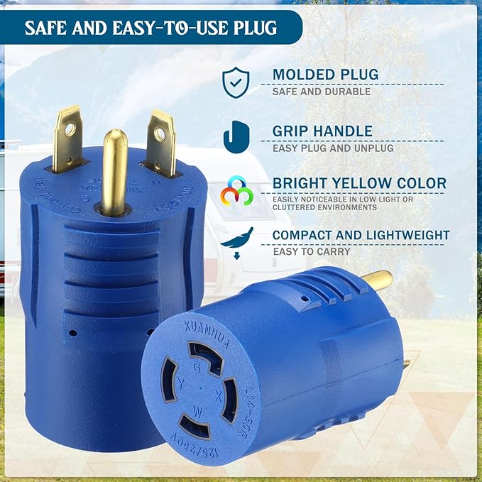 Kanayu NEMA TT-30P to L14-30R Generator Transfer Switch Adapter, 30 Amp 3 Prong to 4 Prong Lock RV Generator Plug Adapter to House Inlet Box(Blue)