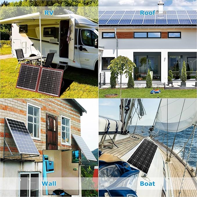 Adjustable Solar Panel Tilt Mount Brackets Aluminum Alloy Solar Panel Mounting Support up to 50 70 100 150 200 300 400 Watt Solar Panel for Flat Surface Roof RV Boat Off-Grid (Mount Only) Silver