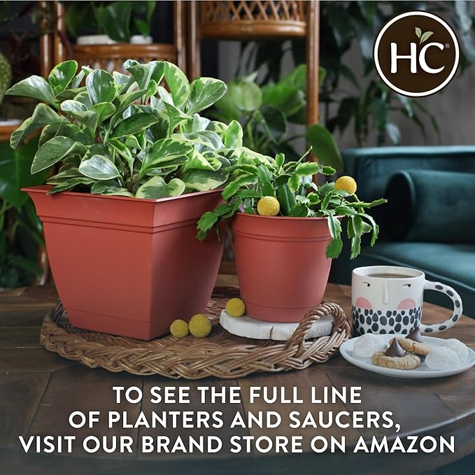 The HC Companies Eclipse Round Planter with Saucer - Outdoor & Indoor Plant Pot with Drainage Holes - Lightweight, UV-Resistant Plastic Pots for Plants, Flowers & Herbs (8" Red, Pack of 1)