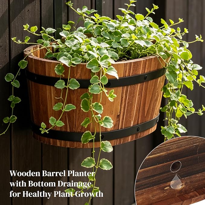 Railing Planters for Outdoor Plants Balcony Hanging Flower Pots with Detachable Hooks, Window Flower Box Hanging Bucket Pots Fence Planters for Garden Home Decor(Brown-1pack, Small)