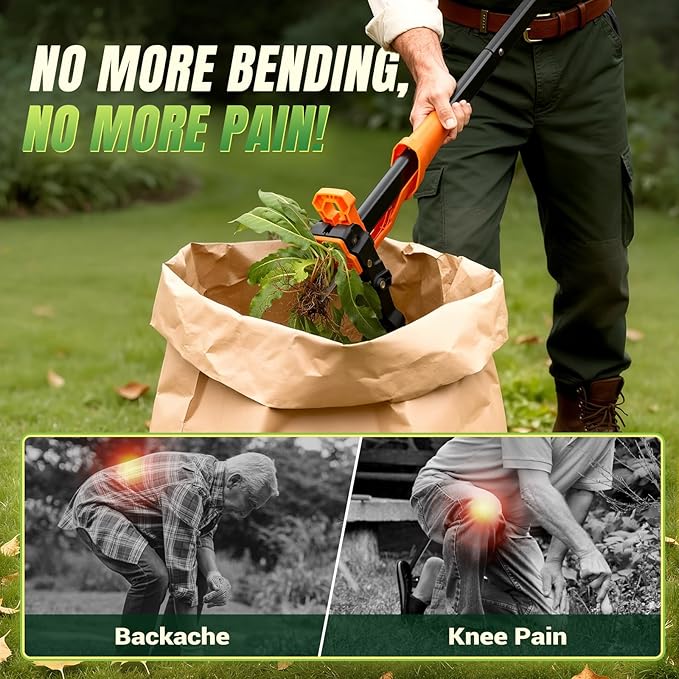 Weed Puller Tool - Stand Up Weed Puller with 4-Claw Steel Head, 39"-46" Retractable Handle & Easy-Eject Mechanism for Dandelions, Clover & More, No Bending or Kneeling