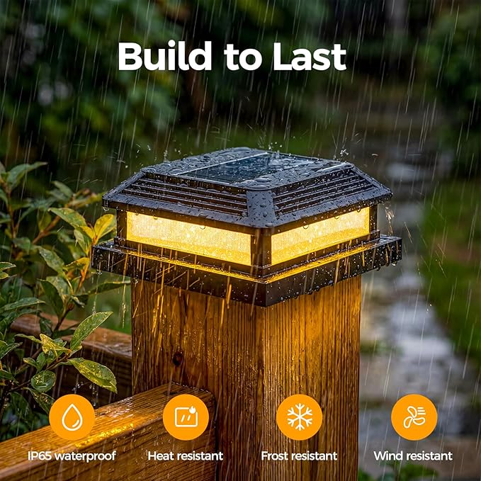 JOFIOS Solar Post Cap Lights, LED, Multi-Color, Plastic, Classic Style, Waterproof IP65, for 4/4.5/5 Inch Posts, Outdoor Patio (12, Black)