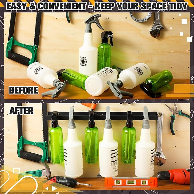 MorningRo 2 Pcs Spray Bottle Holder Wall Mounted Spray Bottle Storage Rack with Hardware Hanger Organizer,Holds up to 12 Sprayers (16 Oz) for Mobile Garage Home Organizer