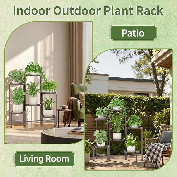 LASZOLA 6 Tier Large Plant Stand Indoor Tall with 10 Inch Metal Tray, Corner Folding Flower Display Rack, Modern Plant Holder Shelf for Outdoor Patio Porch Garden Office Living Room, Bronze