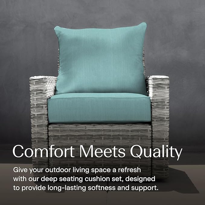 Honeycomb Outdoor Heritage Deep Seat, 26 x 30, Textured Solid Coastal Blue Chair Cushion with Removable Cover, for Patio Furniture