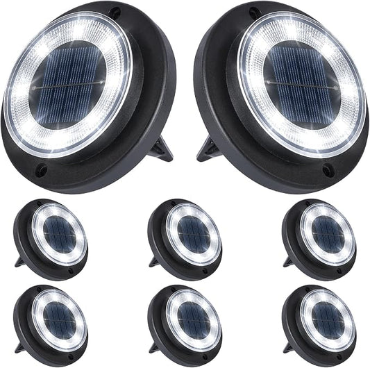 Flacchi Solar Lights Outdoor Waterproof - 2-in-1 Solar Powered Ground Lights Outdoor Solar Disk Light Landscape Light for Deck Step Patio Yard Pathway Walkway Driveway Garden (Cool White, 8 Pack)