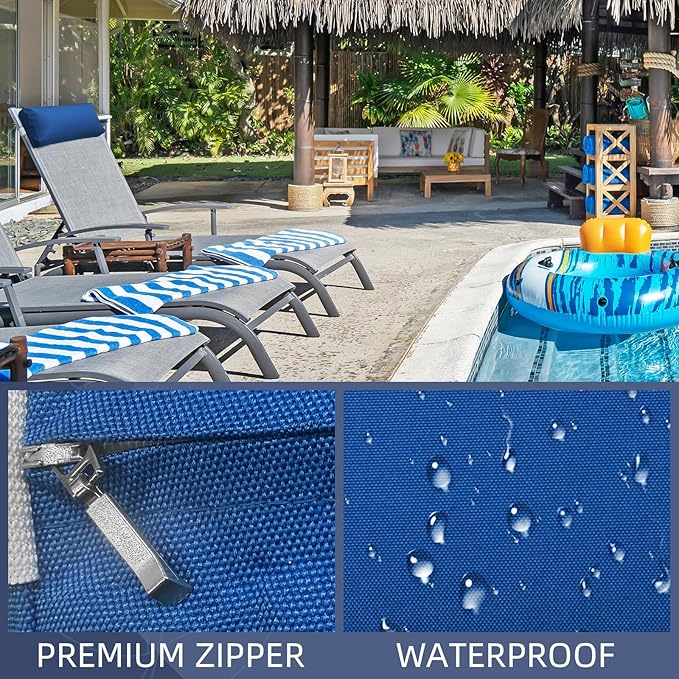 Chaise Lounge Head Pillow, 2 Pack Outdoor Lounge Chair Pillows with Adjustable Strap Longue Head Pillow Headrest Pillows for Patio Backyard Beach Pool Garden Recliner(Royal Blue)
