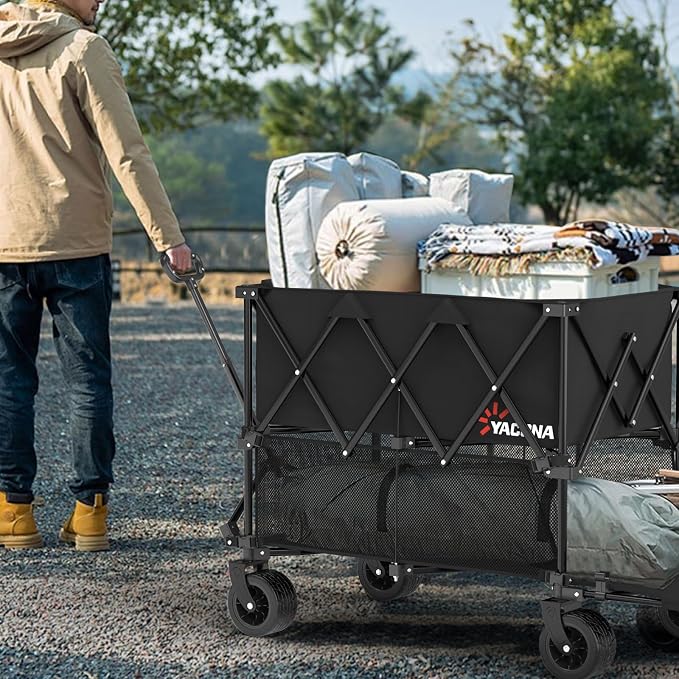 400L Large Double Decker Wagon Collapsible, 450lbs Beach Wagons Carts Foldable Heavy Duty, 55" Extended Utility Folding Cart for Camping, Garden, Sports, Grocery, Shopping