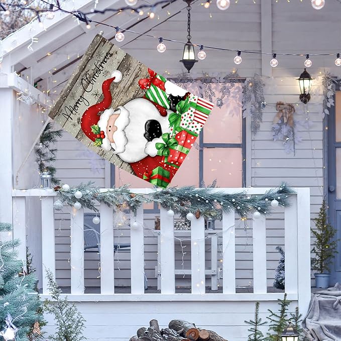 Morigins Santa Claus Garden Flag, Merry Christmas, Suitable for Farmhouse Front Porch Lawns, Winter Outdoor Holiday Decorations, Size 12.5×18 inches (Small-12.5×18 inch)