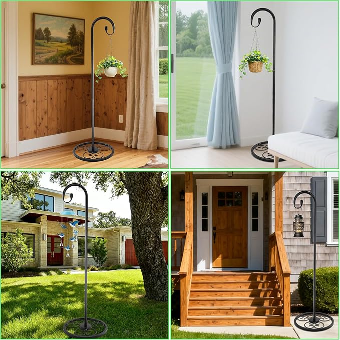 63" Adjustable Shepherd Hook Stand with Round Base Stand for Wind Chime, Bird Feeder, Lantern for Indoor & Outdoor Garden Patio Home Decor. (Single Shepherd's Hook, 63, Inches)