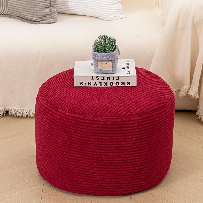 Poofieotto Ottoman Foot Rest Home Decor Bedroom Decor Ideal for Living Room Comfortable Floor Pouf Ottoman Foot Rest for Armchair Bean Bag Floor Cushion Footstool 12x20 Inch Wine Red Pouf with Filler