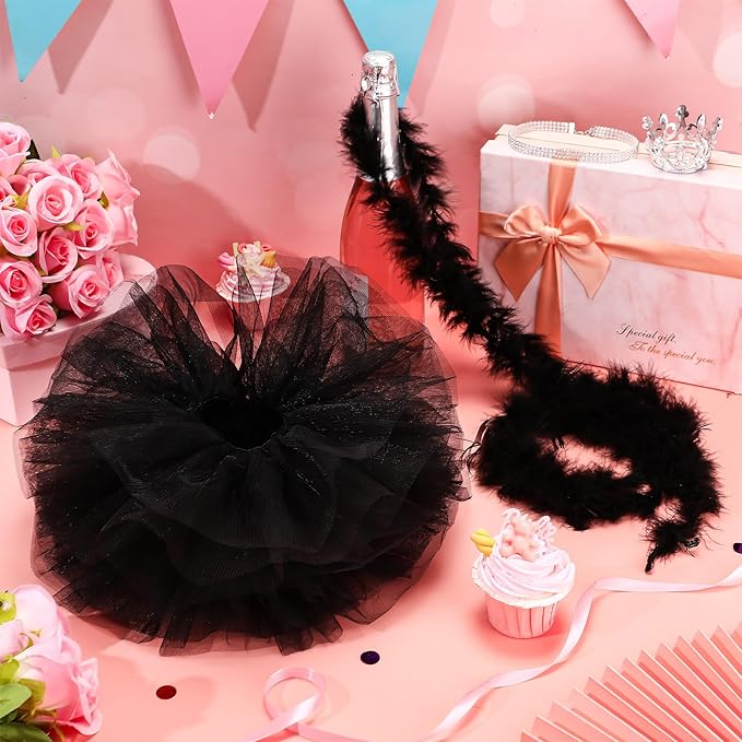 4 Pcs Princess Porch Goose Outfit for 23" 17" Cement Lawn Goose Costume Crown Necklace Tutu Skirt Feather Trim for Princess Outdoor Garden Lawn Art Decor (Black)