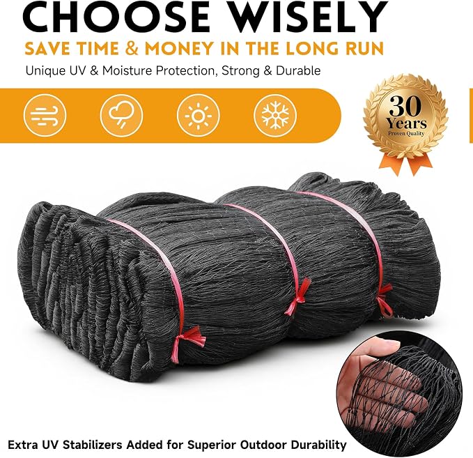Heavy Duty Bird Netting for Chicken Coop with 1" Mesh, 50x50 ft Reinforced HDPE Poultry Netting, Durable & Reusable Chicken Netting for Hawks, Predator Proof for Farm, Fence, Garden & Orchard