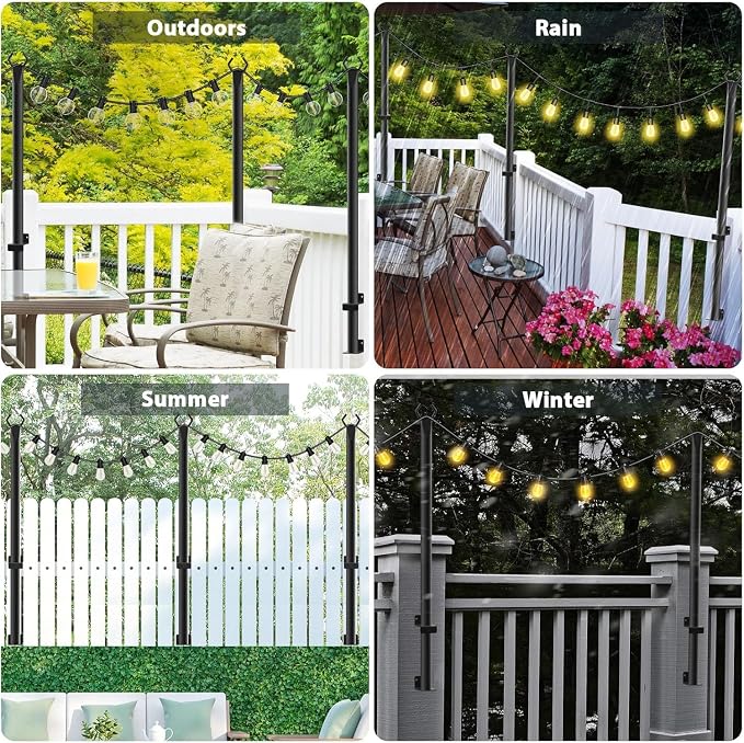 NUERPO 6 Pack String Light Poles,5Ft Metal Poles for Outdoor String Lights,Outdoor Light Poles with Post,Poles/Stand for Outside,Patio,Deck,Backyard,Garden Wedding,Party